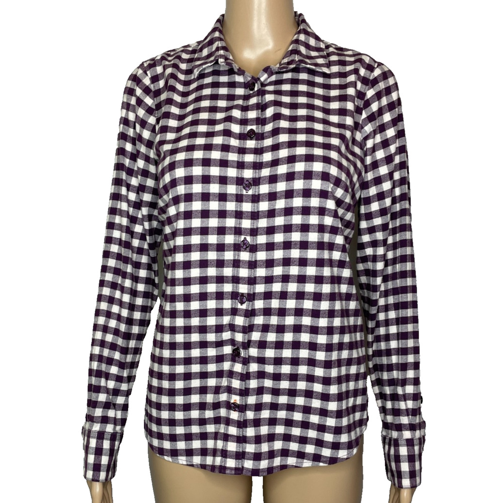 Women's XS Orvis Purple Plaid Cotton Blend Flannel Button Down Shirt